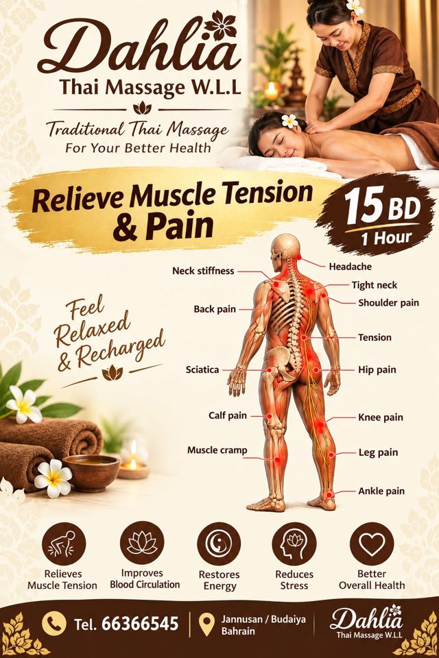 Relieve muscle tension and pain, 15 BD for 1 hour